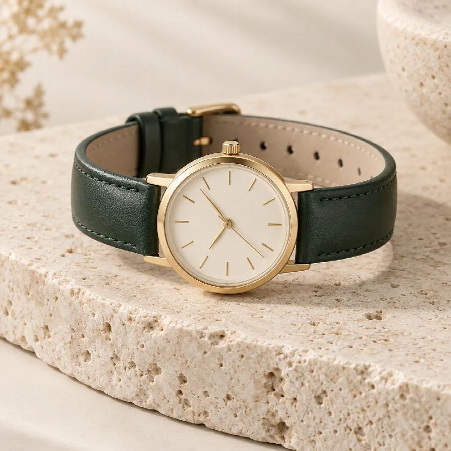 Gold Watch with Forest Green Strap