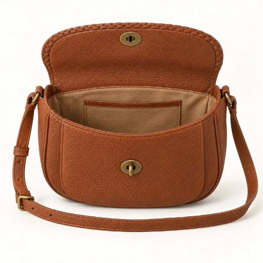Cognac Braided-Trim Saddle Crossbody — photo 4 of 4