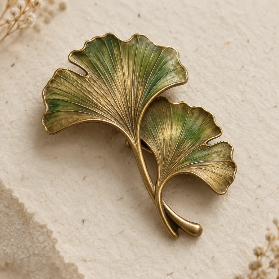 Vintage-Style Ginkgo Leaf Brooch