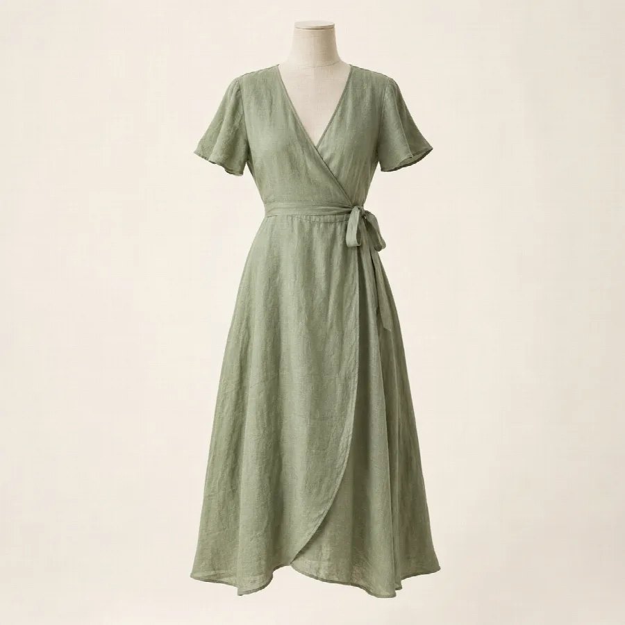 Sage Green Wrap Midi Dress