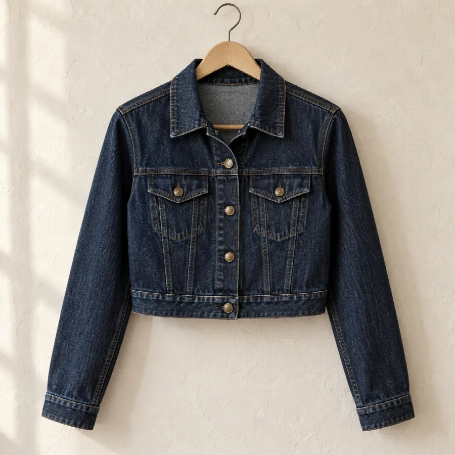 Cropped Dark Wash Denim Jacket