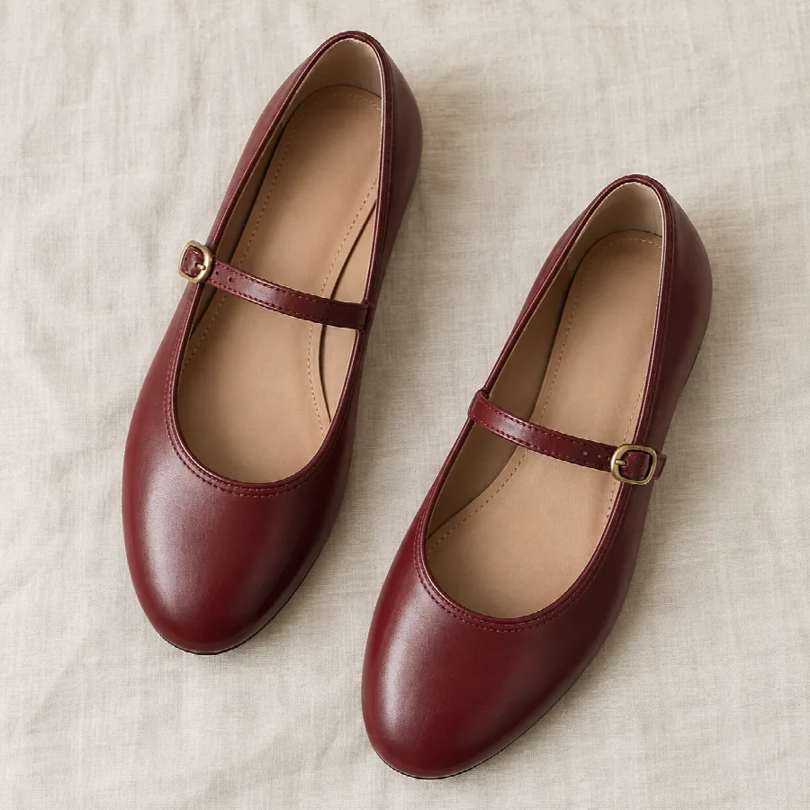 Burgundy Mary Jane Ballet Flats