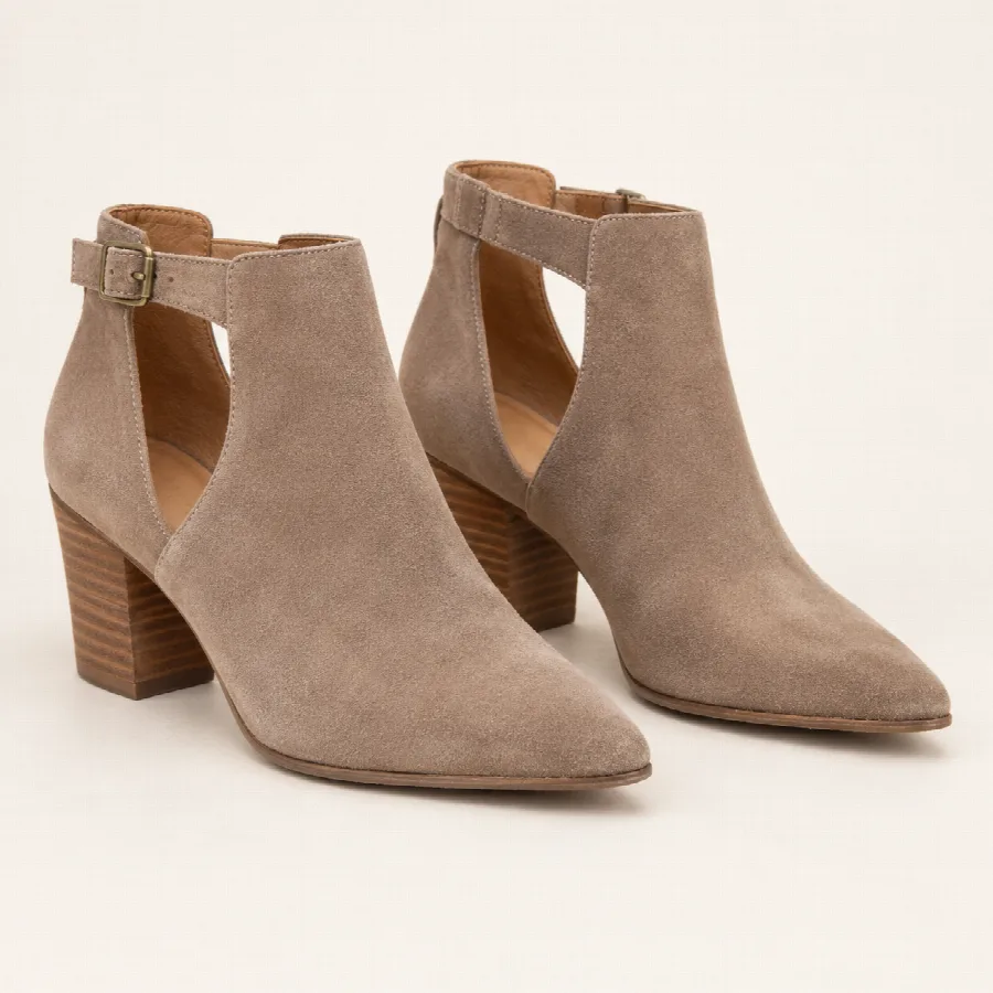 Taupe Suede Cutout Ankle Booties