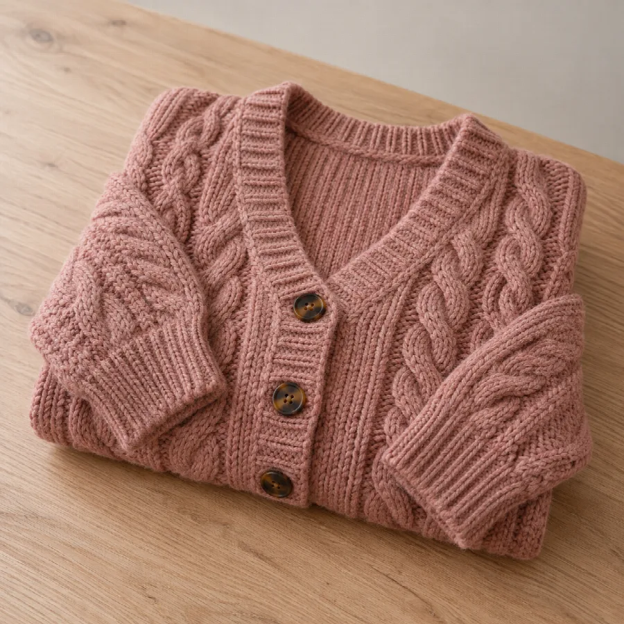 Dusty Rose Cable-Knit Cardigan
