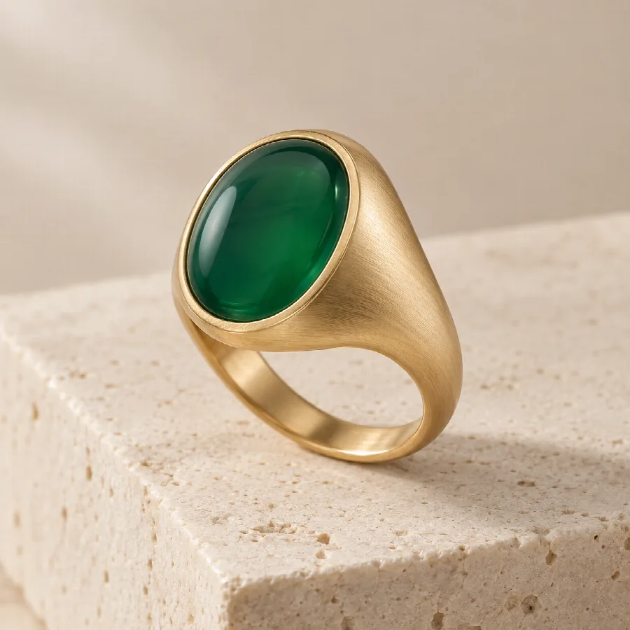 Green Stone Gold Signet Ring