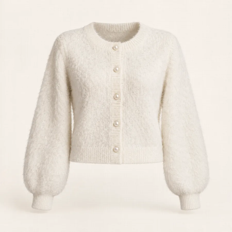 Cream Textured Cropped Cardigan