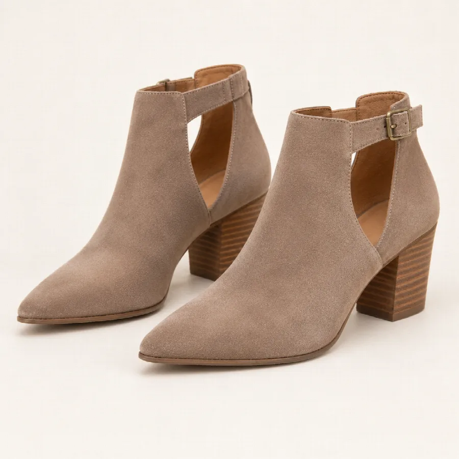 Taupe Suede Cutout Ankle Booties — photo 2 of 4
