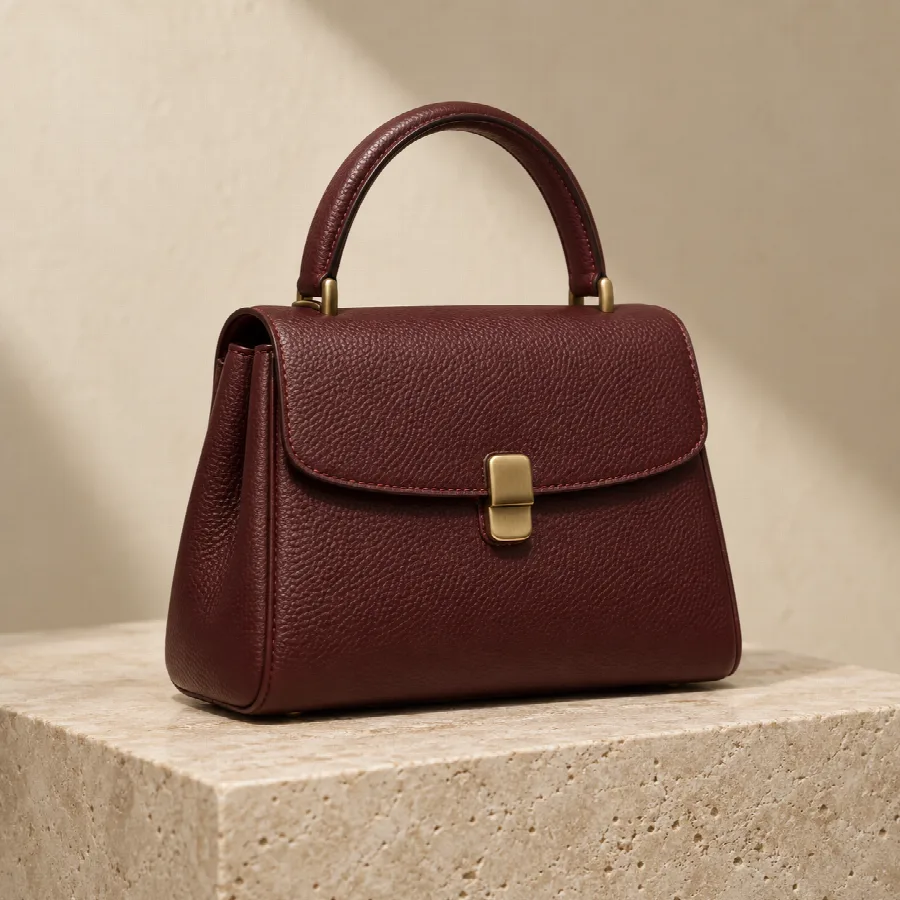 Oxblood Pebbled Top-Handle Bag