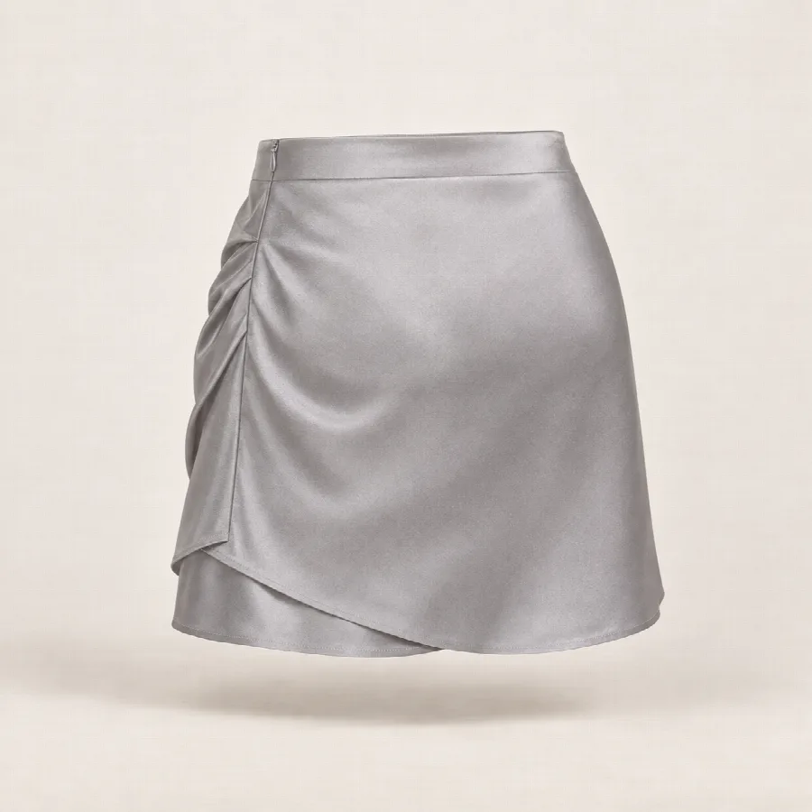 Silver Satin Ruched Wrap Mini Skirt — photo 2 of 2