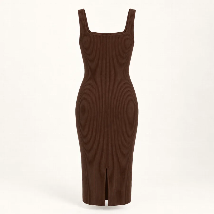 Chocolate Ribbed Knit Midi Dress — photo 2 of 2
