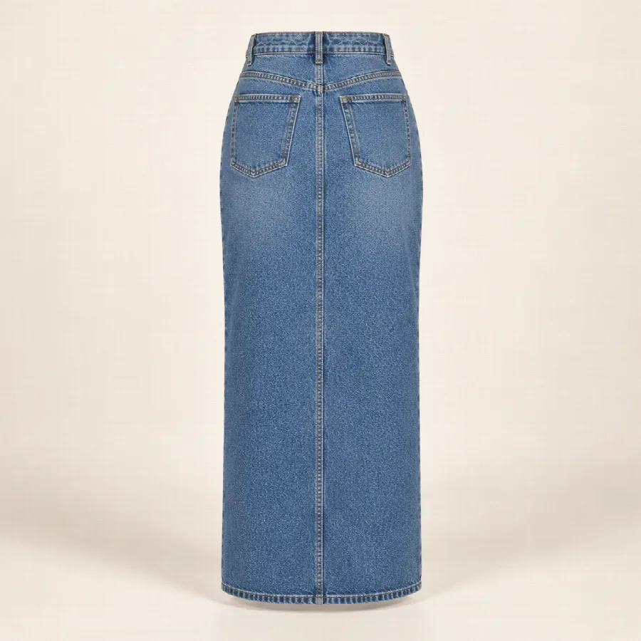 Medium Wash Denim Maxi Skirt — photo 2 of 2