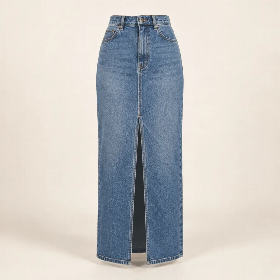 Medium Wash Denim Maxi Skirt