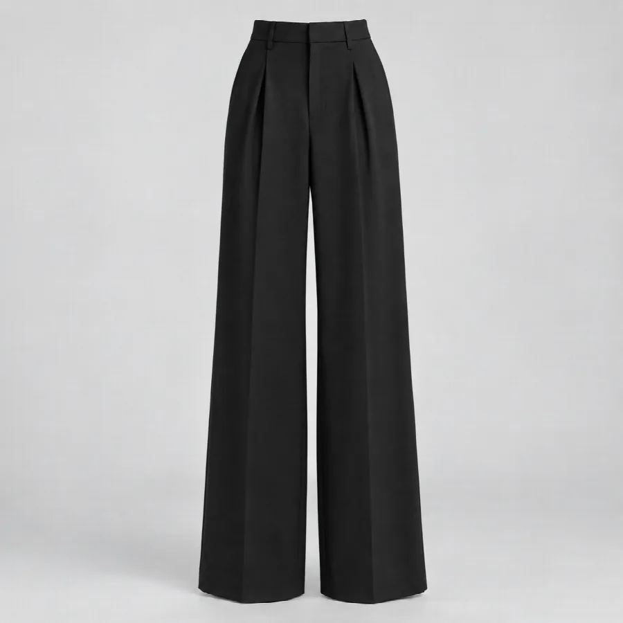 Black Pleated Wide-Leg Trousers