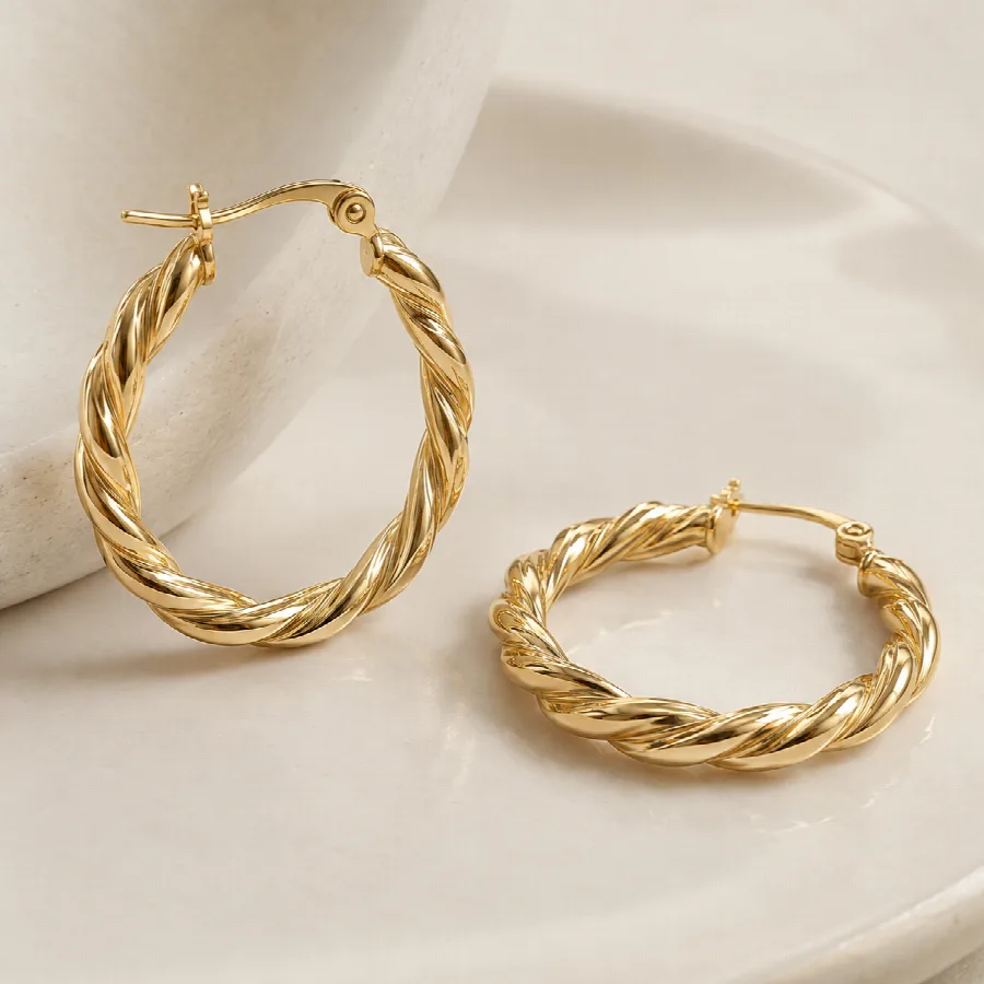 Twisted Gold Hoop Earrings