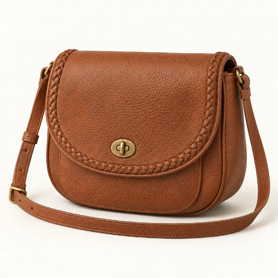Cognac Braided-Trim Saddle Crossbody — photo 2 of 4