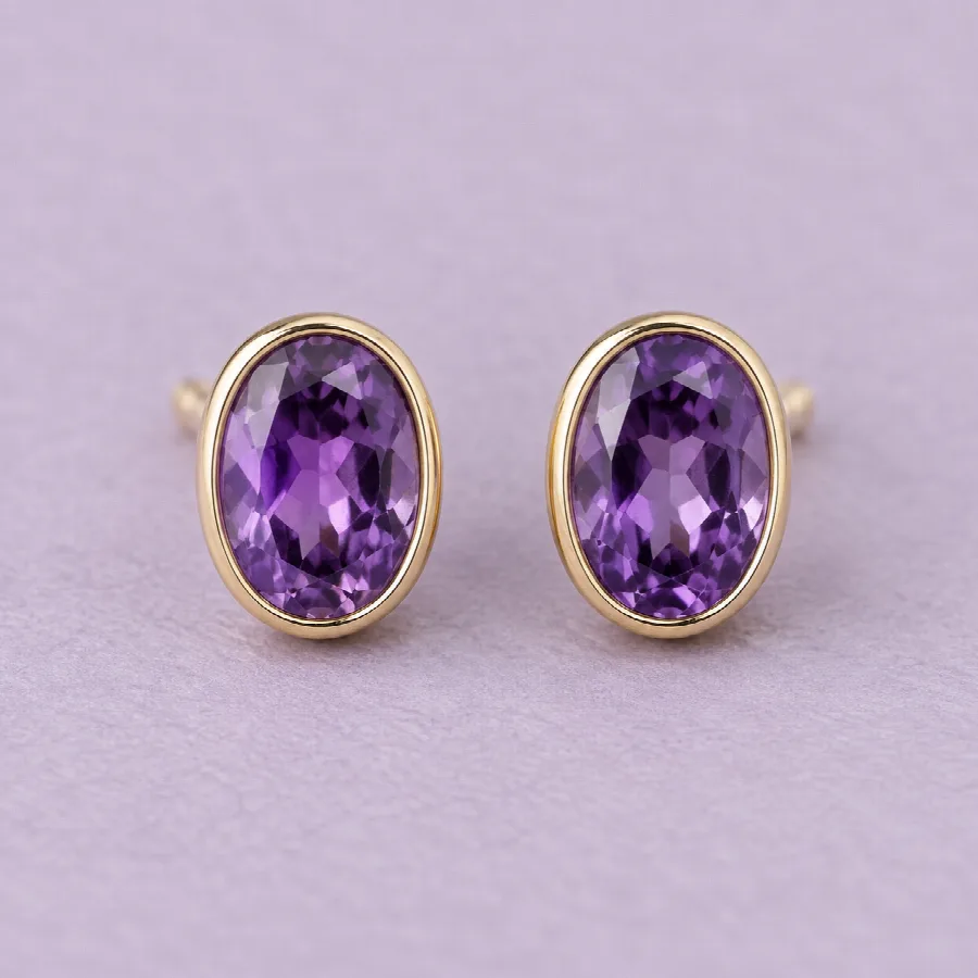 Purple Oval Stud Earrings