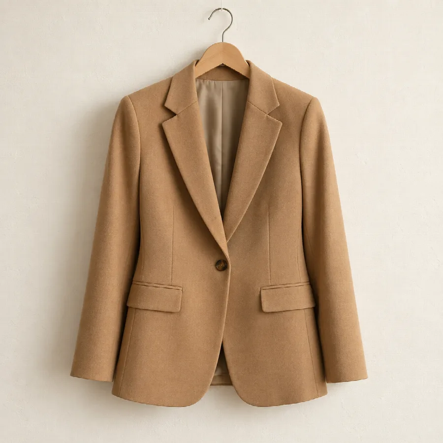 Camel Tailored One-Button Blazer